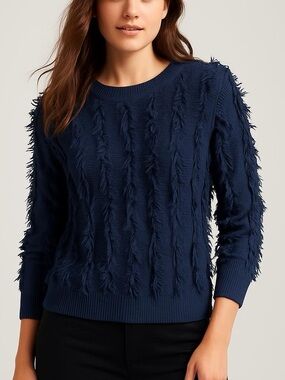 💕 Banana Republic Limited Edition Semi Fringe Crewneck Sweater in Navy Size S